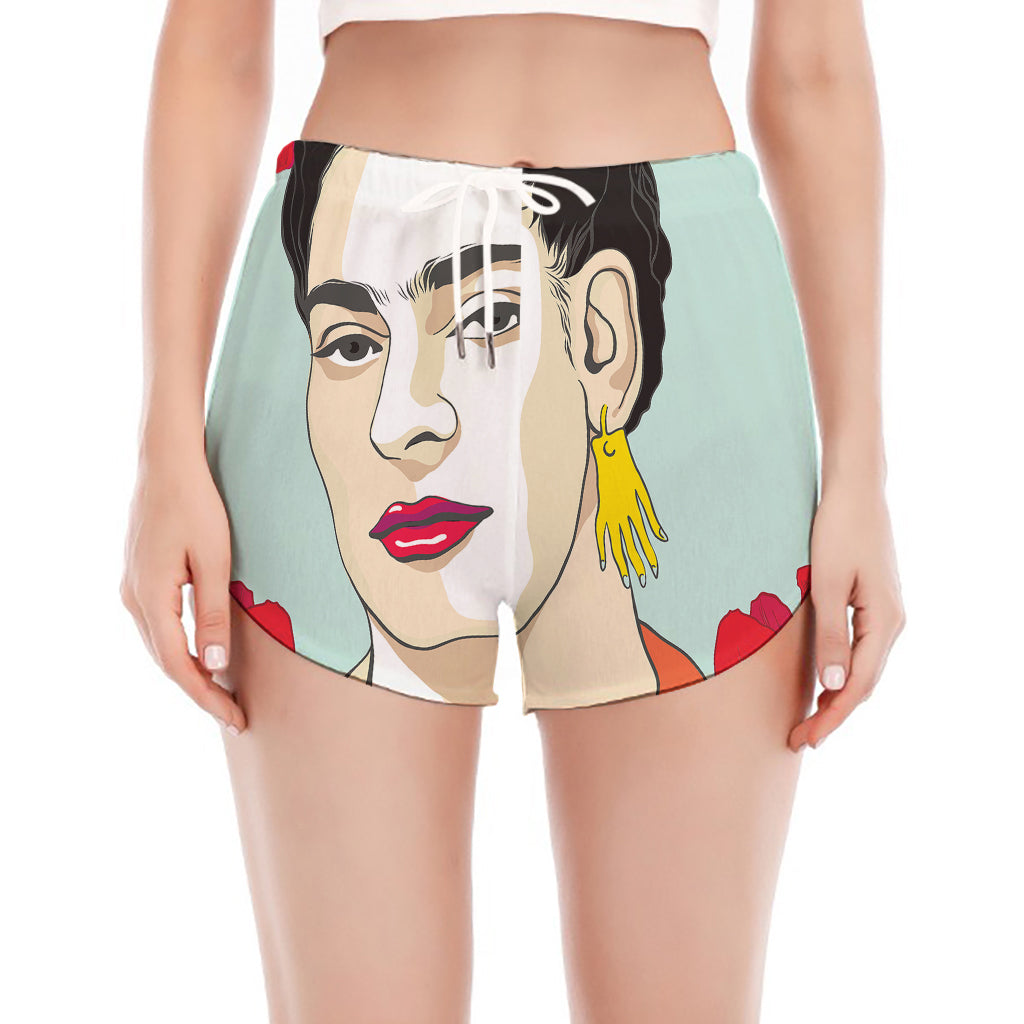 Frida Kahlo And Floral Print Women's Split Running Shorts