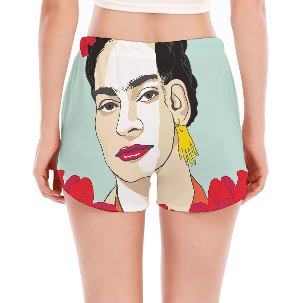 Frida Kahlo And Floral Print Women's Split Running Shorts