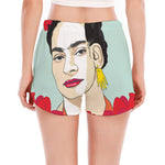 Frida Kahlo And Floral Print Women's Split Running Shorts