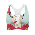 Frida Kahlo And Floral Print Women's Sports Bra