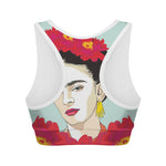 Frida Kahlo And Floral Print Women's Sports Bra