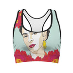 Frida Kahlo And Floral Print Women's Sports Bra