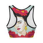 Frida Kahlo And Floral Print Women's Sports Bra