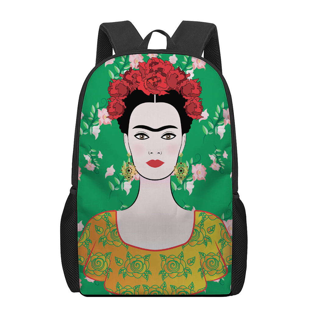 Frida Kahlo And Pink Floral Print 17 Inch Backpack