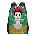 Frida Kahlo And Pink Floral Print 17 Inch Backpack