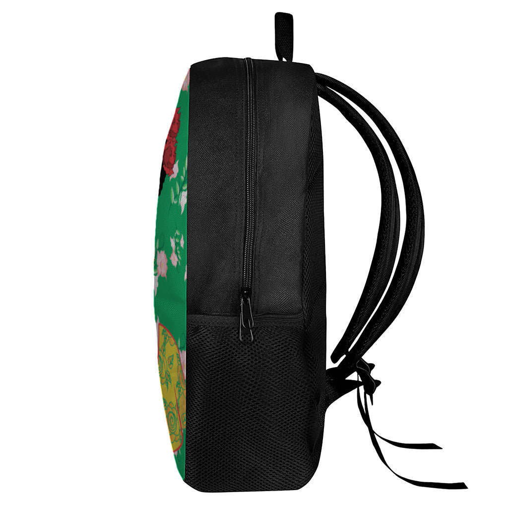 Frida Kahlo And Pink Floral Print 17 Inch Backpack