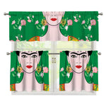 Frida Kahlo And Pink Floral Print 3 Piece Kitchen Curtains