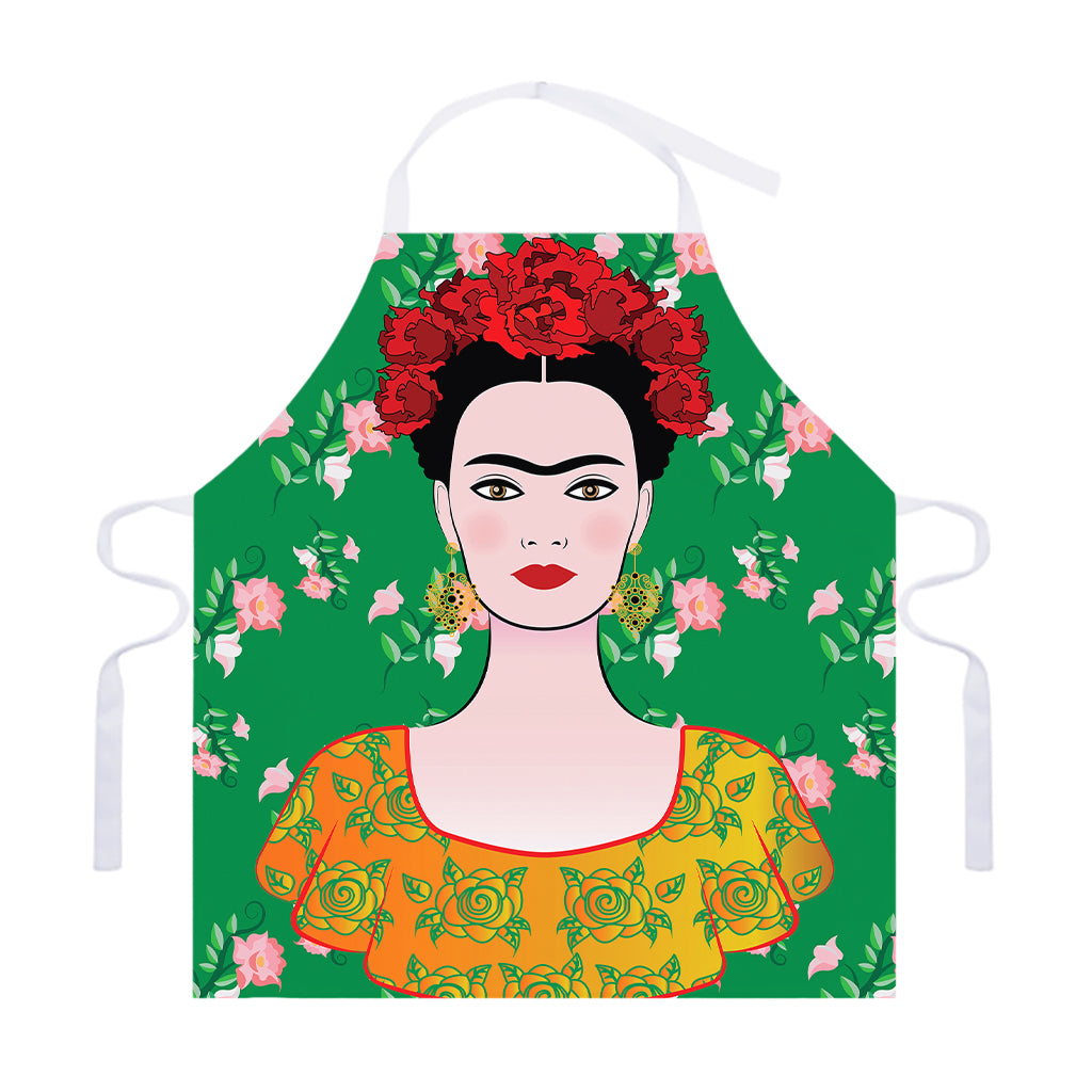 Frida Kahlo And Pink Floral Print Adjustable Apron