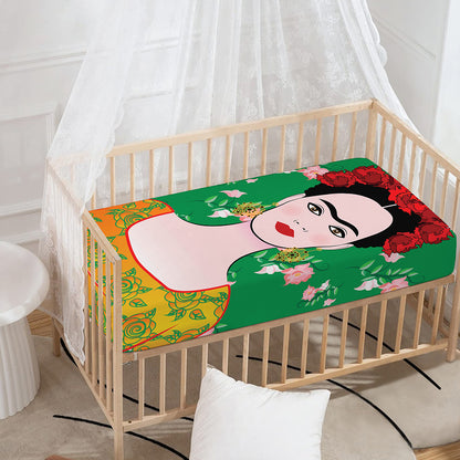 Frida Kahlo And Pink Floral Print Baby Crib Sheet