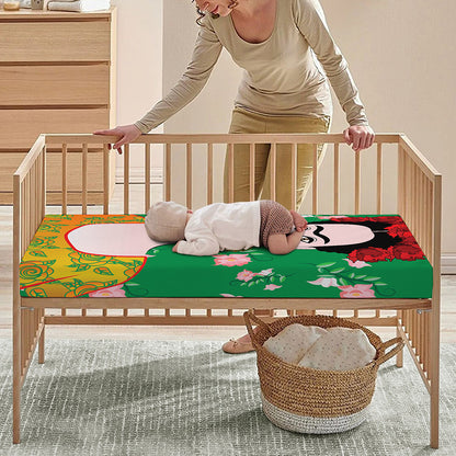 Frida Kahlo And Pink Floral Print Baby Crib Sheet