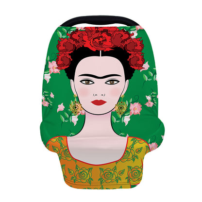Frida Kahlo And Pink Floral Print Baby Seat Cover