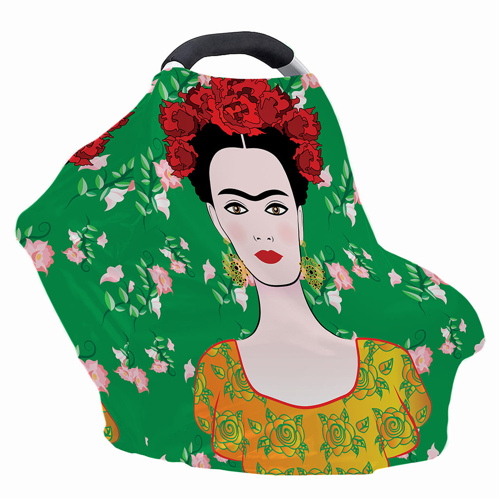 Frida Kahlo And Pink Floral Print Baby Seat Cover