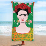 Frida Kahlo And Pink Floral Print Beach Towel