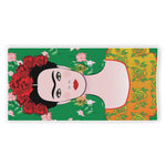 Frida Kahlo And Pink Floral Print Beach Towel