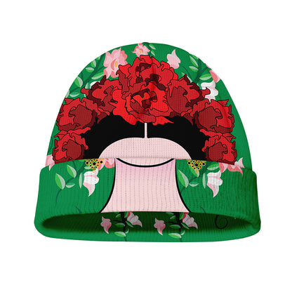 Frida Kahlo And Pink Floral Print Beanie