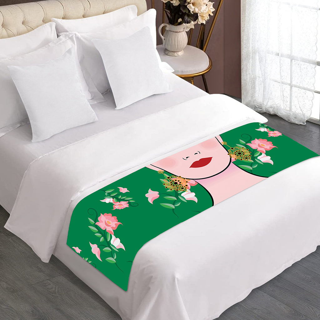 Frida Kahlo And Pink Floral Print Bed Runner