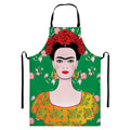 Frida Kahlo And Pink Floral Print Bib Apron With Pocket