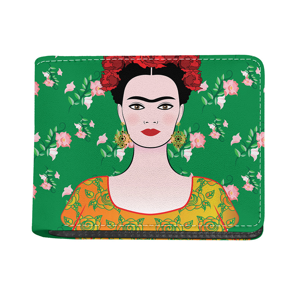 Frida Kahlo And Pink Floral Print Bifold Wallet