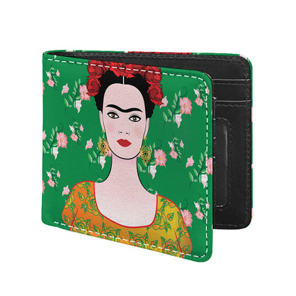 Frida Kahlo And Pink Floral Print Bifold Wallet