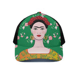 Frida Kahlo And Pink Floral Print Black Mesh Trucker Cap