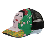 Frida Kahlo And Pink Floral Print Black Mesh Trucker Cap
