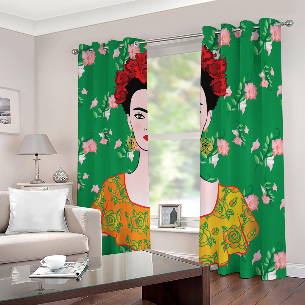 Frida Kahlo And Pink Floral Print Blackout Grommet Curtains