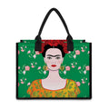 Frida Kahlo And Pink Floral Print Canvas Tote Bag