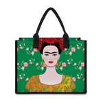Frida Kahlo And Pink Floral Print Canvas Tote Bag