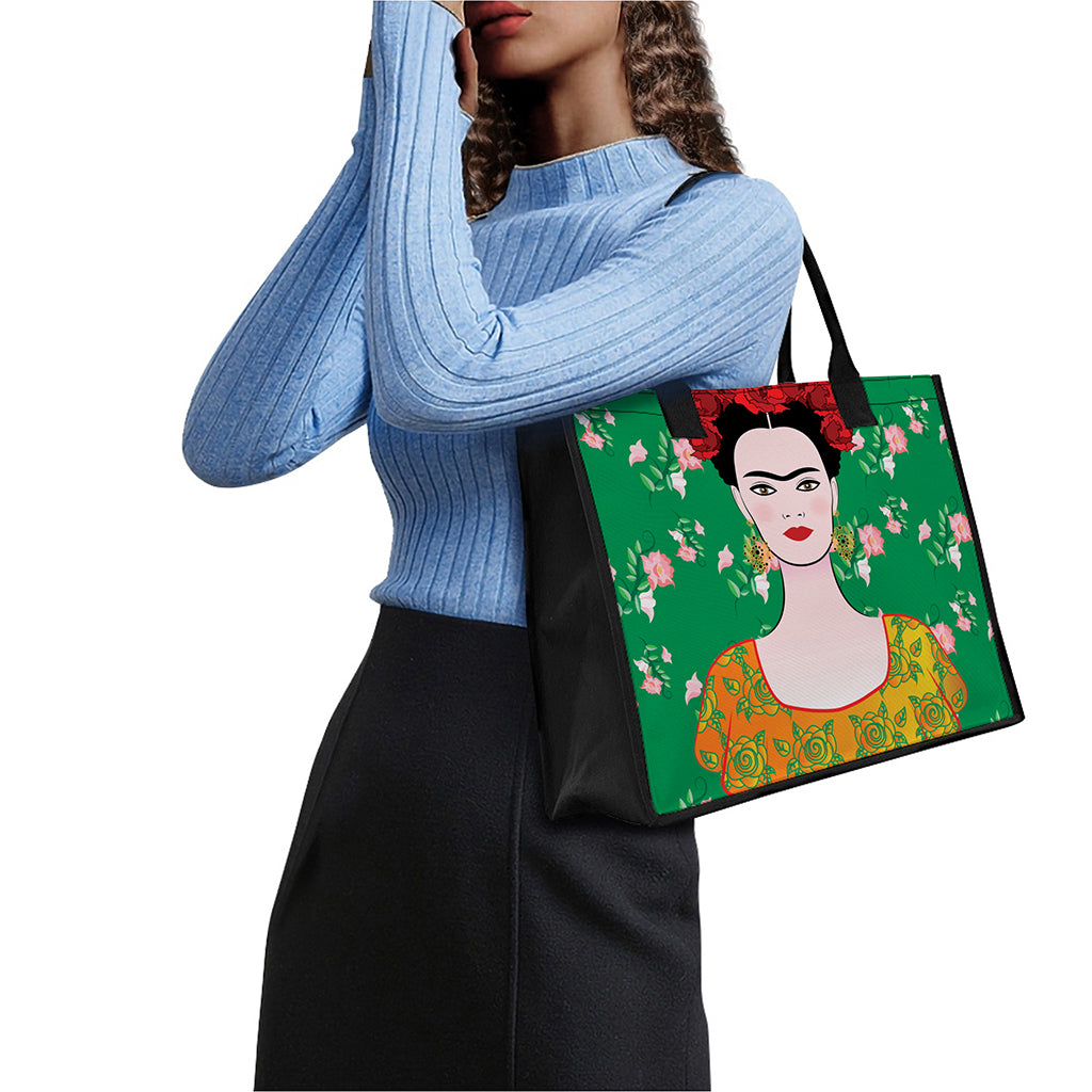 Frida Kahlo And Pink Floral Print Canvas Tote Bag