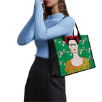 Frida Kahlo And Pink Floral Print Canvas Tote Bag