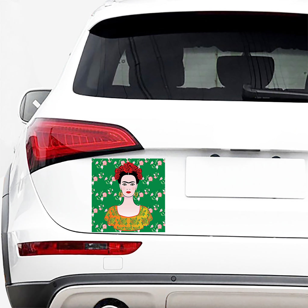 Frida Kahlo And Pink Floral Print Car Sticker