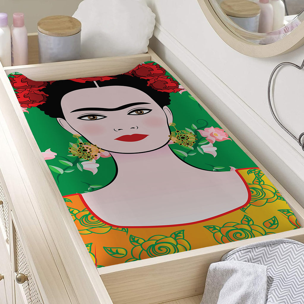 Frida Kahlo And Pink Floral Print Changing Pad Cover