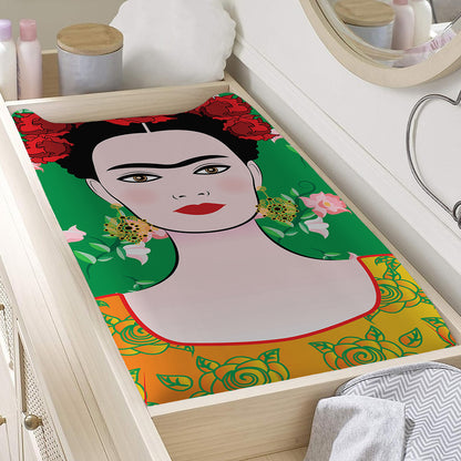 Frida Kahlo And Pink Floral Print Changing Pad Cover