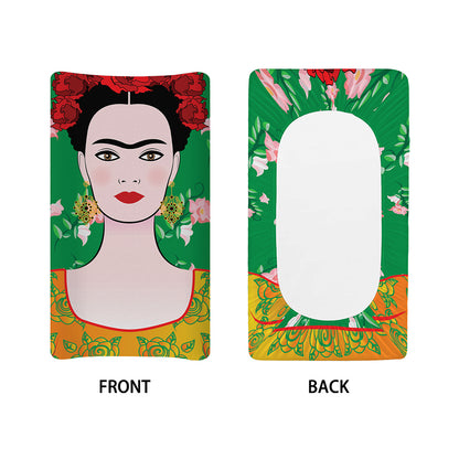 Frida Kahlo And Pink Floral Print Changing Pad Cover