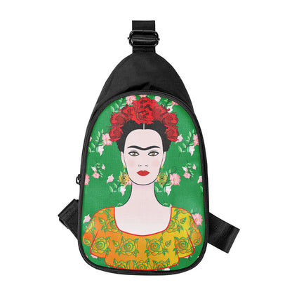 Frida Kahlo And Pink Floral Print Chest Bag