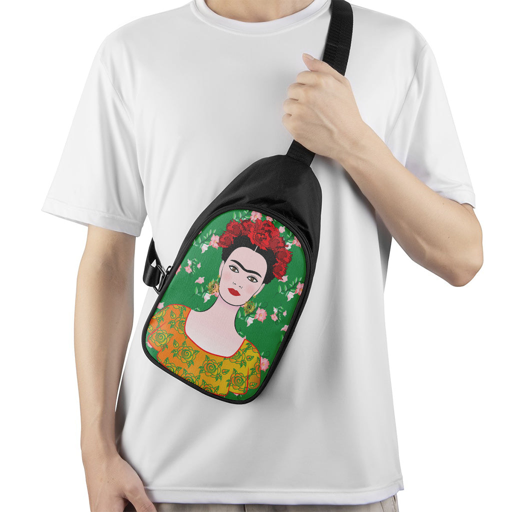 Frida Kahlo And Pink Floral Print Chest Bag