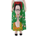 Frida Kahlo And Pink Floral Print Chiffon Maxi Skirt