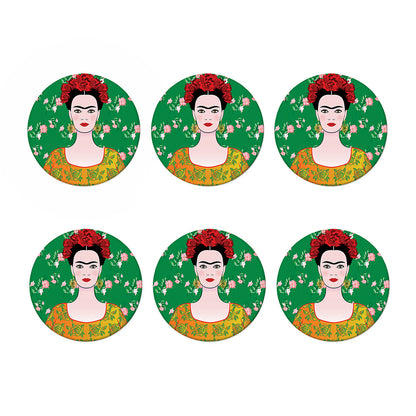 Frida Kahlo And Pink Floral Print Coaster Set