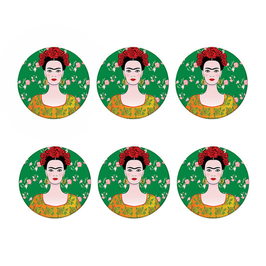 Frida Kahlo And Pink Floral Print Coaster Set