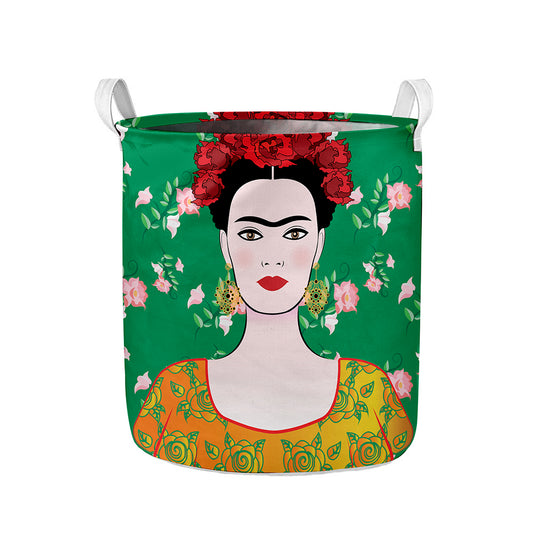 Frida Kahlo And Pink Floral Print Collapsible Laundry Basket