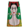 Frida Kahlo And Pink Floral Print Cotton Front Slit Maxi Skirt