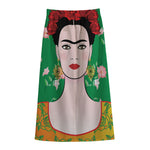 Frida Kahlo And Pink Floral Print Cotton Front Slit Maxi Skirt