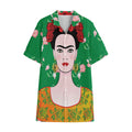 Frida Kahlo And Pink Floral Print Cotton Hawaiian Shirt