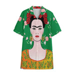 Frida Kahlo And Pink Floral Print Cotton Hawaiian Shirt