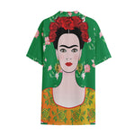 Frida Kahlo And Pink Floral Print Cotton Hawaiian Shirt
