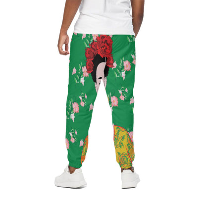 Frida Kahlo And Pink Floral Print Cotton Pants