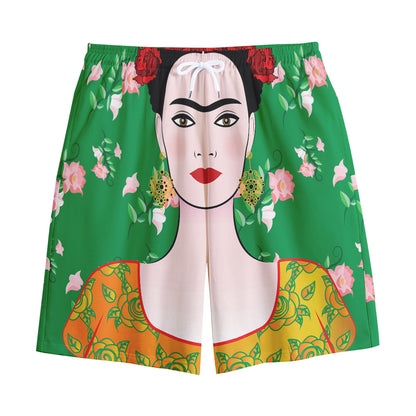 Frida Kahlo And Pink Floral Print Cotton Shorts