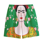 Frida Kahlo And Pink Floral Print Cotton Shorts