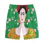 Frida Kahlo And Pink Floral Print Cotton Shorts