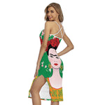 Frida Kahlo And Pink Floral Print Cross Back Cami Dress